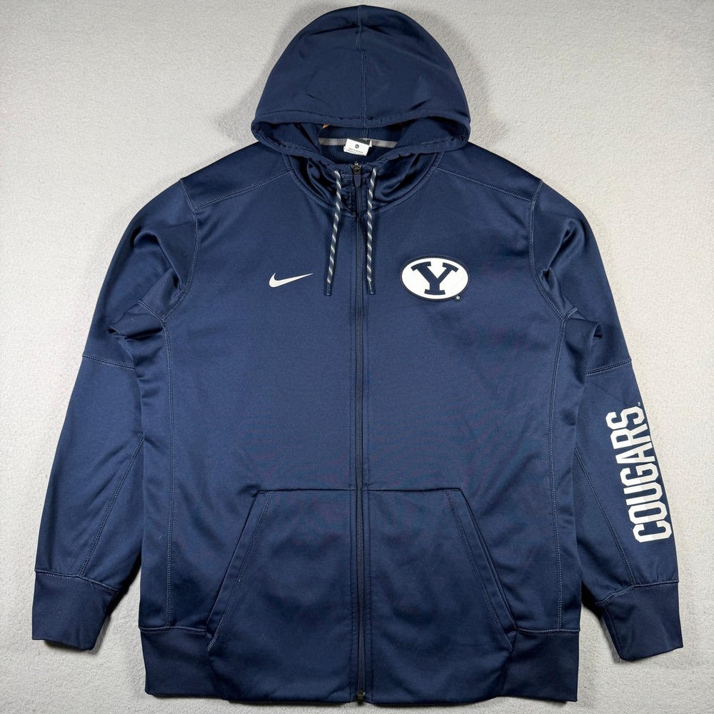 Nike BYU Cougars Therma-FIT Full Zip Hoodie Navy Blue 818895-419 Mens XL